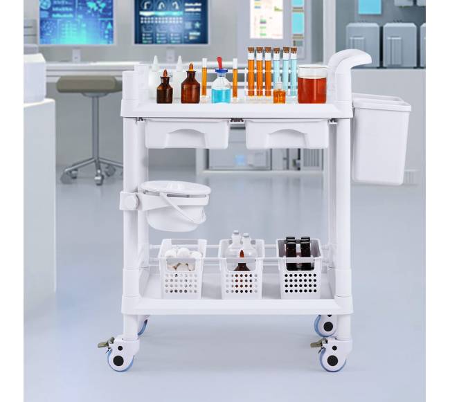 medicininių vežimėlis su 2 stalčiais ir 3 šiukšliadėžėmis7