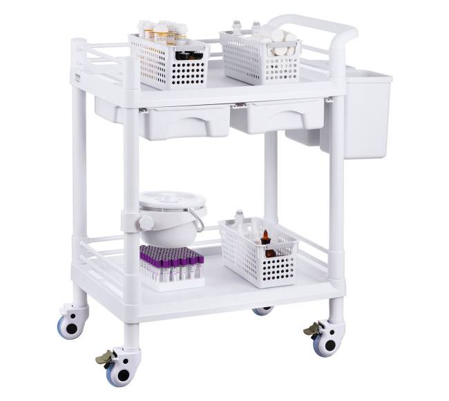 medicininių vežimėlis su 2 stalčiais ir 3 šiukšliadėžėmis9