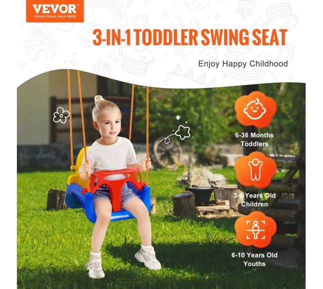 3-in-1 sūpynės vaikams su reguliuojamomis virvėmis1