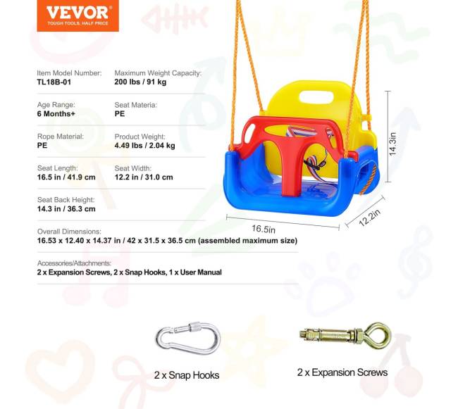 3-in-1 sūpynės vaikams su reguliuojamomis virvėmis6