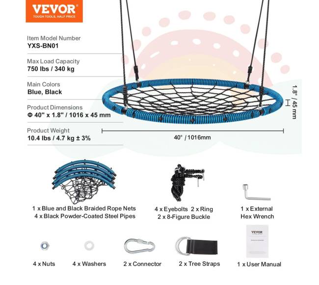 Apvalus voratinklio sūpynių tinklas vaikams6