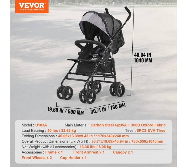 Lengvas vežimėlis su reguliuojama atrama6