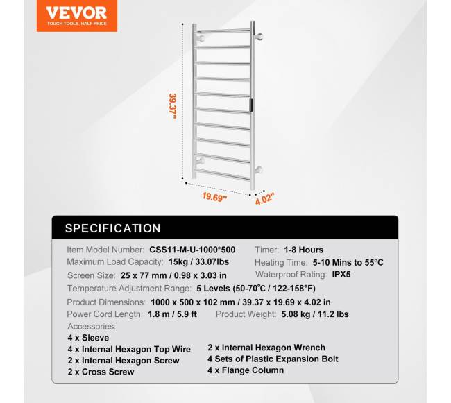 Sieninis šildomas rankšluosčių džiovintuvas, 10 strypų6