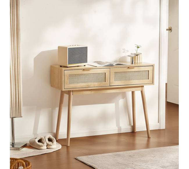 Rataninė konsolė su 2 stalčiais ir slankiojančiomis durimis7