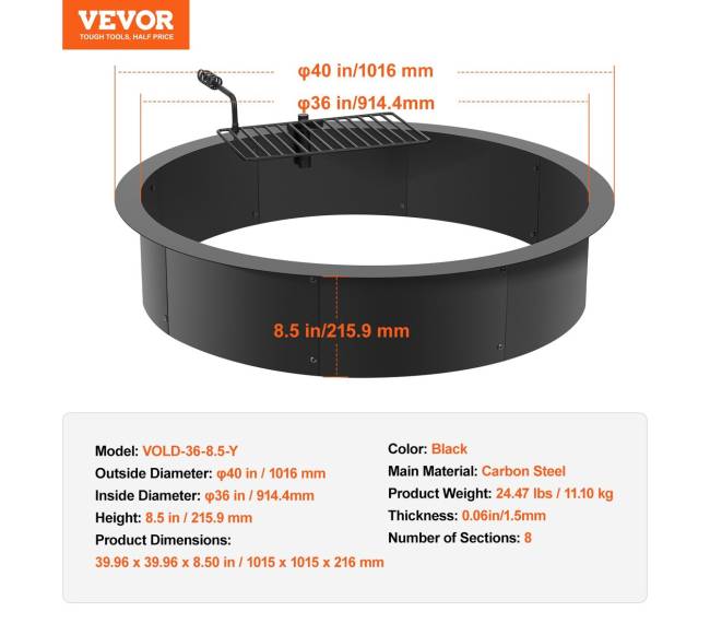 Plieninis laužo žiedas 101 cm su kepsnine6