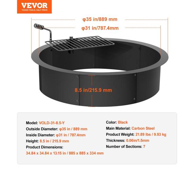 Laužo žiedas su BBQ funkcija, 89 cm6