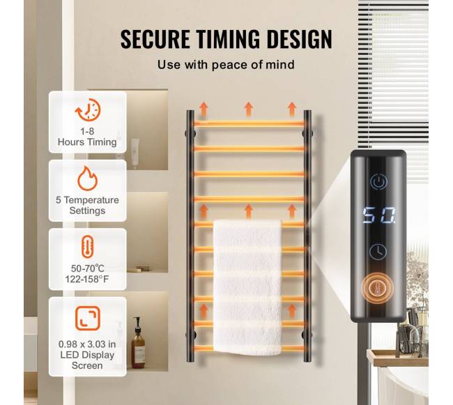 Sieninis juodas 10-strypų rankšluosčių šildytuvas2