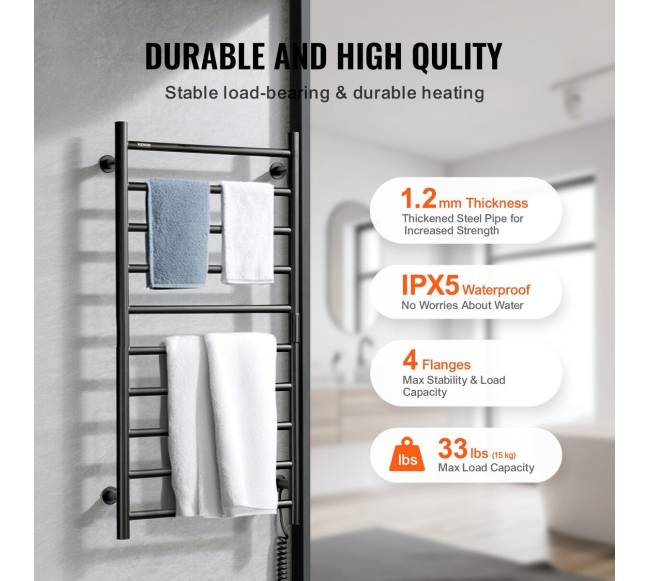 Sieninis juodas 10-strypų rankšluosčių šildytuvas3