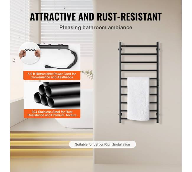 Sieninis juodas 10-strypų rankšluosčių šildytuvas4