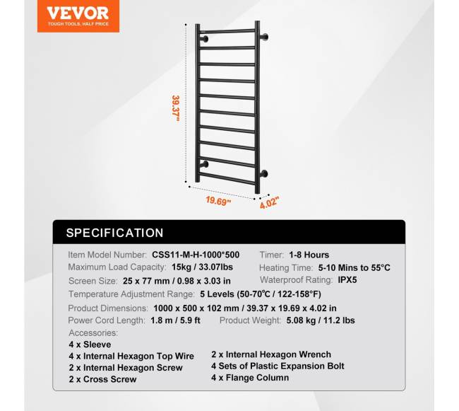 Sieninis juodas 10-strypų rankšluosčių šildytuvas6