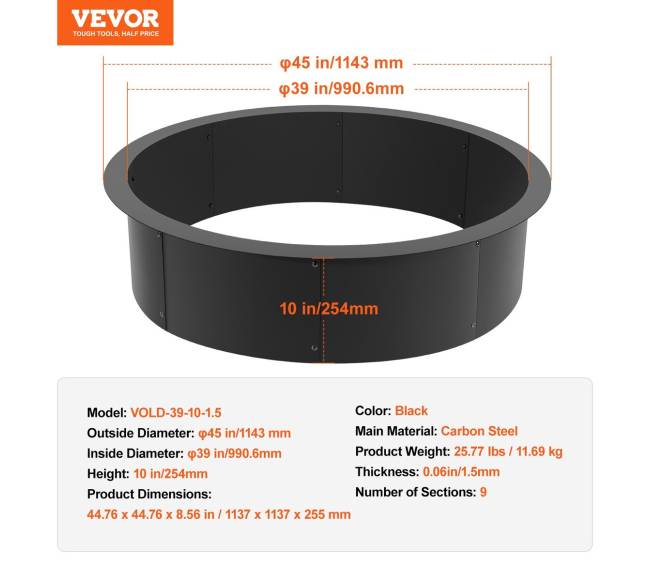 Apvalus laužo žiedo plieno įdėklas 114 cm6