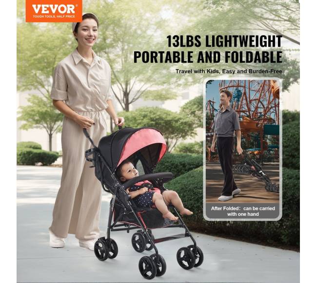 Kompaktiškas lengvas vežimėlis juodasrožinis1