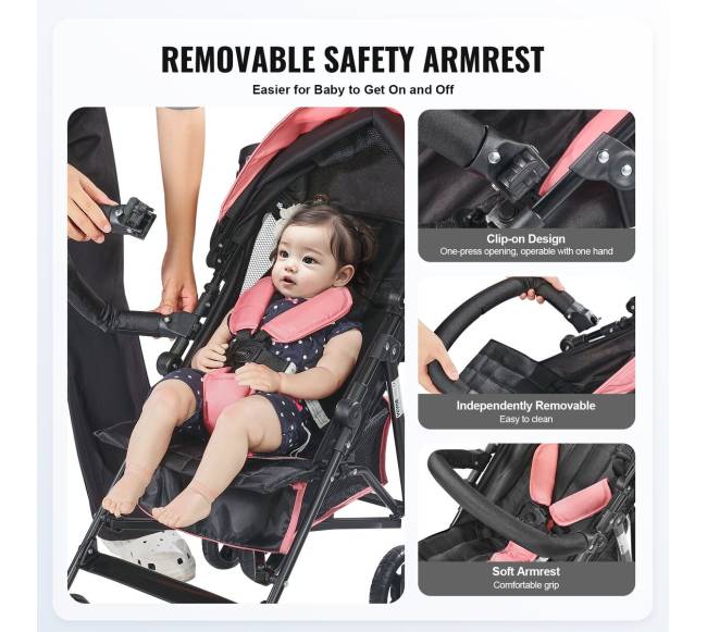 Kompaktiškas lengvas vežimėlis juodasrožinis2