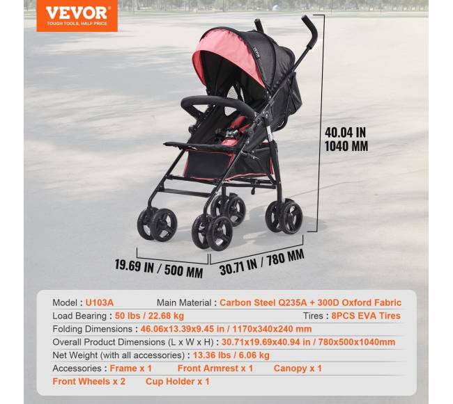 Kompaktiškas lengvas vežimėlis juodasrožinis6