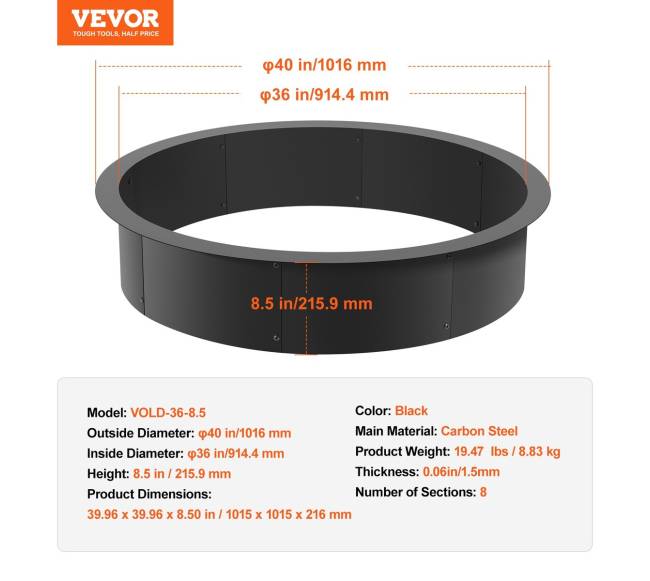 Apvalus laužavietės žiedas 40 colių plieninis įdėklas6