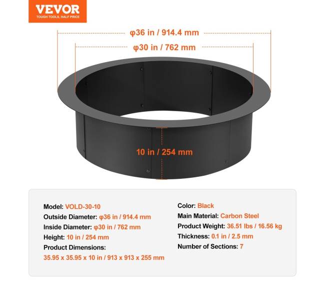 Apvalus 91 cm laužavietės plieno žiedas6