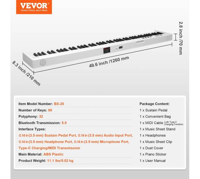 88 klavišų sulankstomas pianinas su Bluetooth6