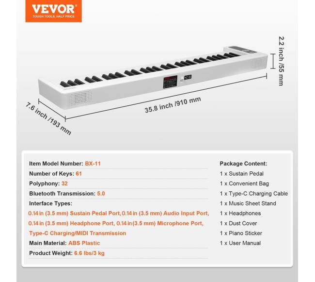 Sulankstomas pianinas su bluetooth ir MIDI5