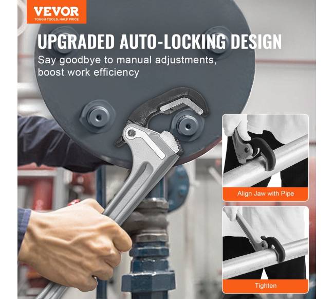 Aliuminis vamzdžių raktas su automatiniais žandikauliais 457 mm1