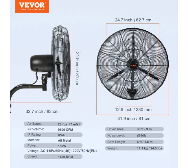 Osciliuojantis sieninis rūko ventiliatorius 74.9 cm5