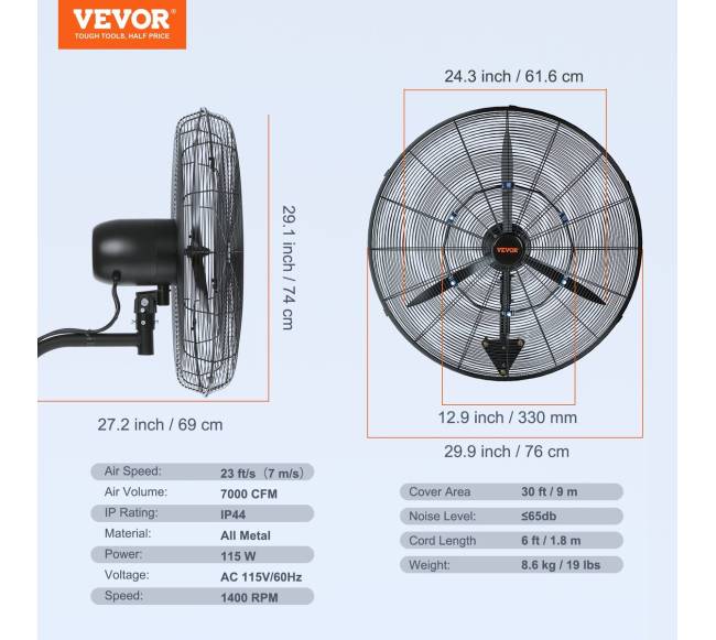 61 cm besisukrečiantis sieninis rūko ventiliatorius6