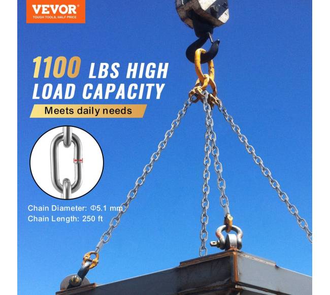 Cinkuotos grandinės iš anglinio plieno 5mm 76.2m1