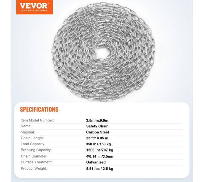 Cinkuota grandinė anglinio plieno 33 ft 158 kg6