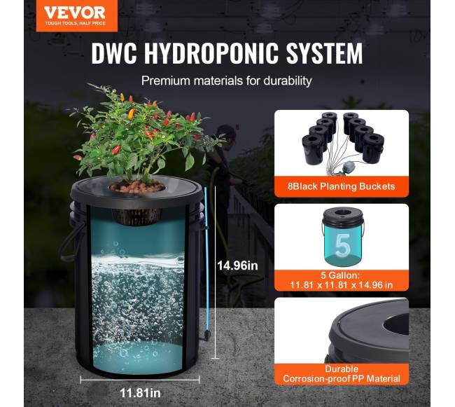 DWC hidroponinė auginimo sistema su 8 kibirais1