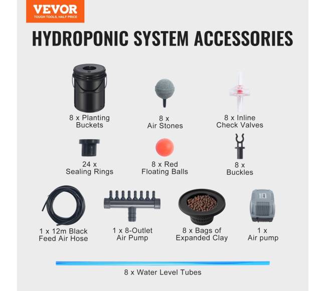 DWC hidroponinė auginimo sistema su 8 kibirais6