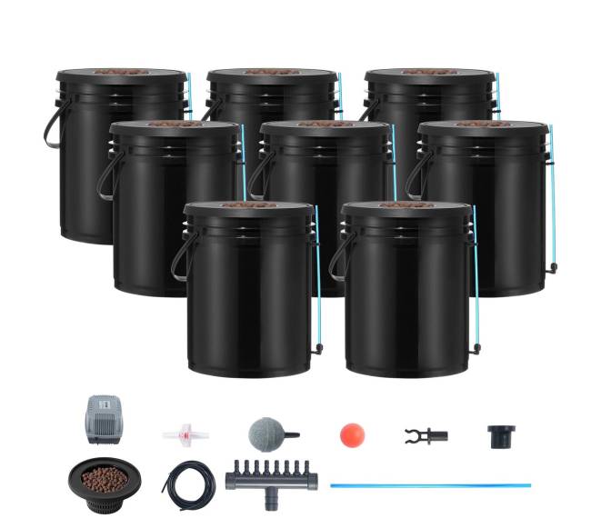 DWC hidroponinė auginimo sistema su 8 kibirais8