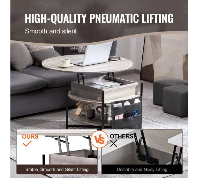 Pakeliamas kavos staliukas apvalus 90 cm baltas2