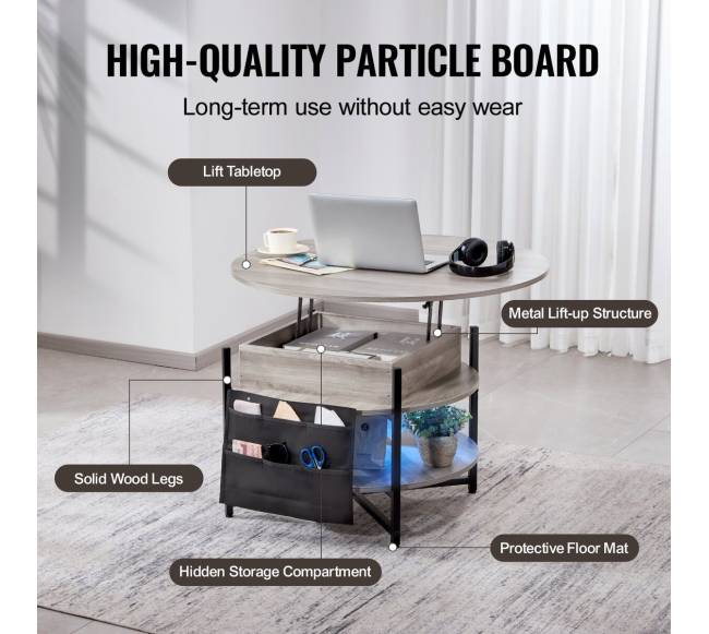 Pakeliamas kavos staliukas apvalus 90 cm baltas4