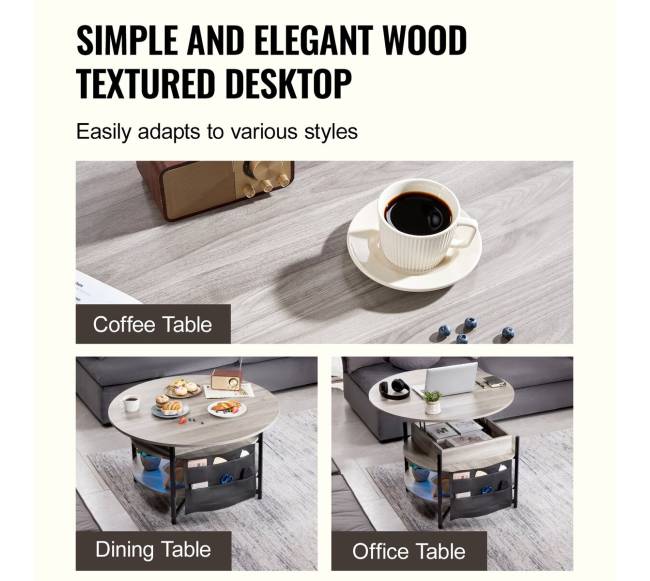 Pakeliamas kavos staliukas apvalus 90 cm baltas5