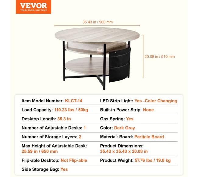 Pakeliamas kavos staliukas apvalus 90 cm baltas6