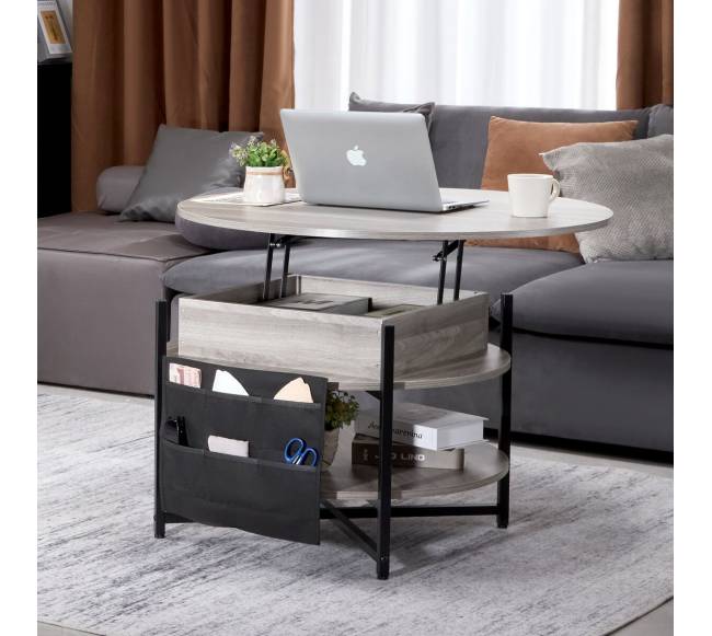 Pakeliamas kavos staliukas apvalus 90 cm baltas7