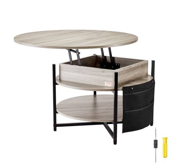 Pakeliamas kavos staliukas apvalus 90 cm baltas8