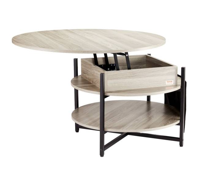 Pakeliamas kavos staliukas apvalus 90 cm baltas9