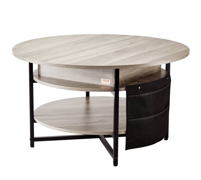 Pakeliamas kavos staliukas apvalus 90 cm baltas10