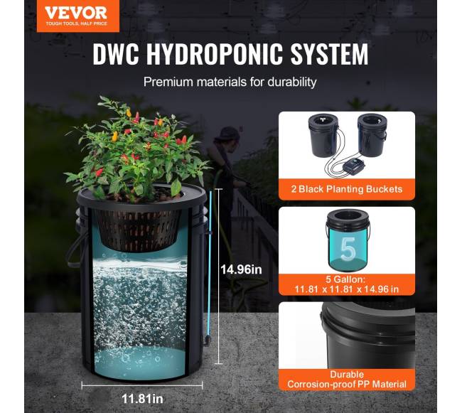 Dviejų kibirų DWC hidroponinė auginimo sistema1