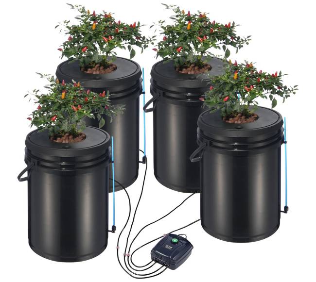 Hidroponinė sistema su 4 kibirais ir oro siurbliu0