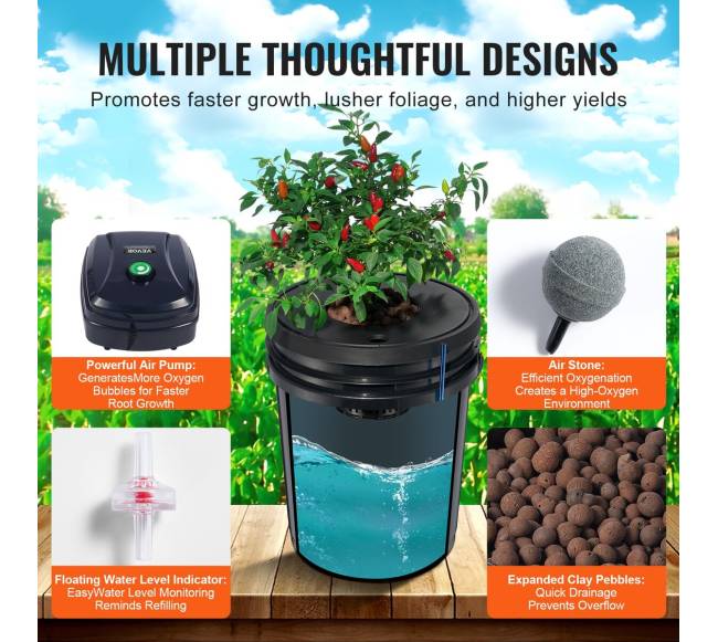 Hidroponinė sistema su 4 kibirais ir oro siurbliu2