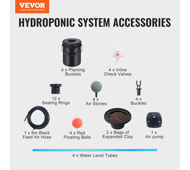 Hidroponinė sistema su 4 kibirais ir oro siurbliu6