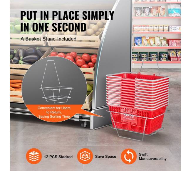 Parduotuvės krepšelis su rankena ir stovu 12 vnt 21L4