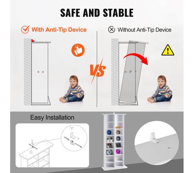 Baltas reguliuojamas DVD lentynų stovas, talpa 464 CD3