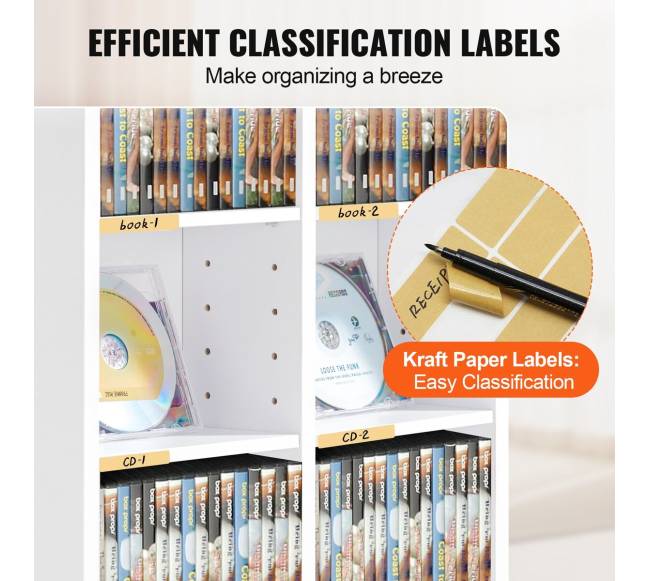 Baltas reguliuojamas DVD lentynų stovas, talpa 464 CD4