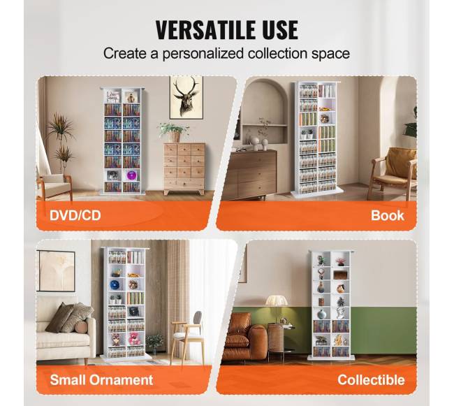 Baltas reguliuojamas DVD lentynų stovas, talpa 464 CD5