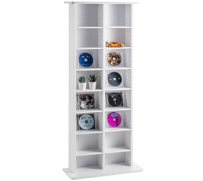 Baltas reguliuojamas DVD lentynų stovas, talpa 464 CD9