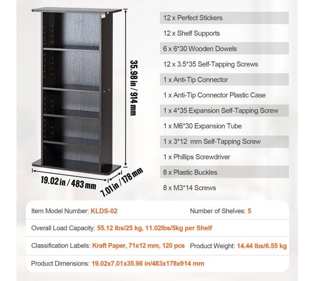 Medijos saugojimo spintelė su 5 lentynomis6