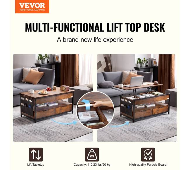 Reguliuojamas kavos staliukas su šviesa ir USB1