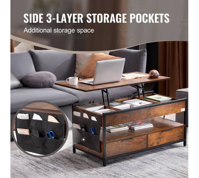 Reguliuojamas kavos staliukas su šviesa ir USB3